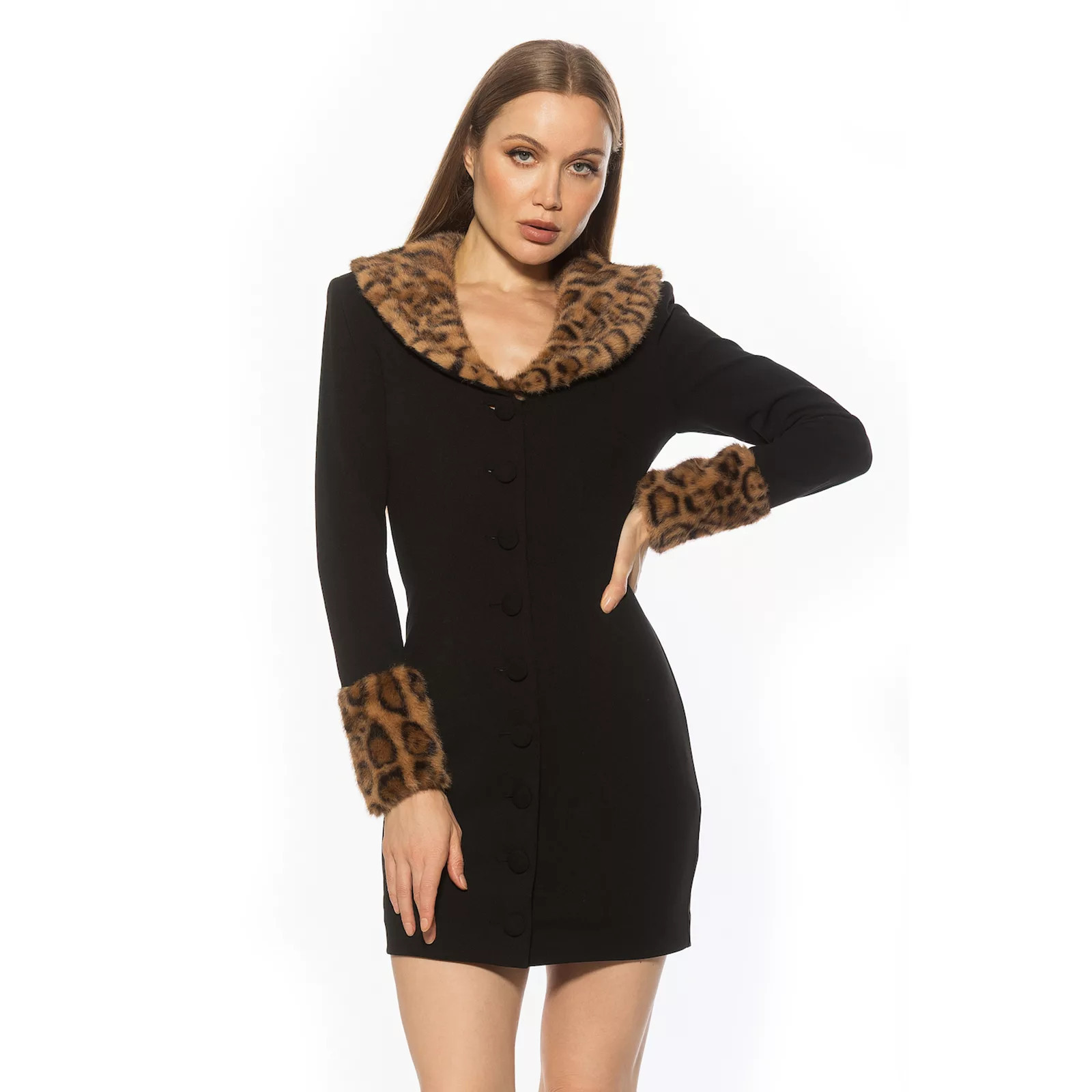 Women's ALEXIA ADMOR Faux Fur Button Down Dress, Size: XL, Black Leopard | Kohl's