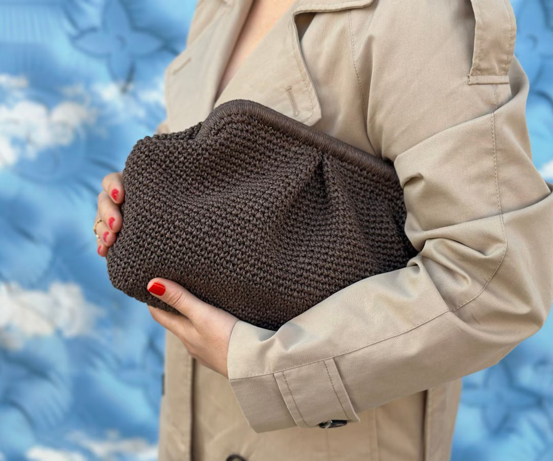 Dark Brown Raffia Clutch Bag | Woven Straw Knitted Raffia Bag | Pouch Clutch Bag With Hidden Meta... | Etsy (US)