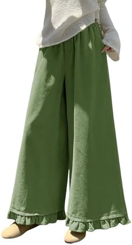 chouyatou Women's Elastic Waist Corduroy Wide Leg Pants Flare Bell Bottom Long Palazzo Pants Culo... | Amazon (US)