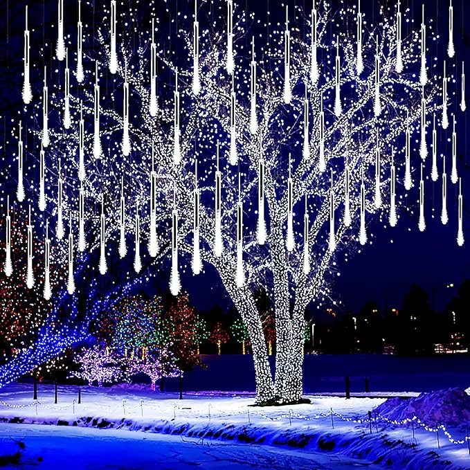 Kwaiffeo Christmas Lights Outdoor, 8 Tubes Meteor Shower Lights LED Snow Falling Icicle Cascading... | Amazon (US)