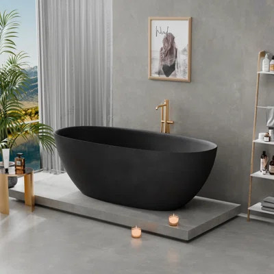 Modern Noir 65" X 29" High-Quality Solid Surface Freestanding Tub With Ultra-Thin Edge For Ultimate Relaxation | Wayfair North America