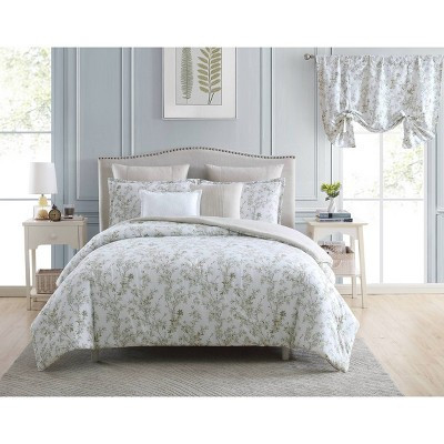 Laura Ashley Full/Queen Lindy Comforter Sham Set Light Green: Botanical Design, OEKO-TEX Certified, Includes Decorative Pillows | Target