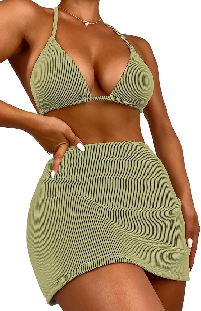 SweatyRocks Women's 3pack Zebra Striped Bikini Swimsuit & Beach Skirt Set | Amazon (US)