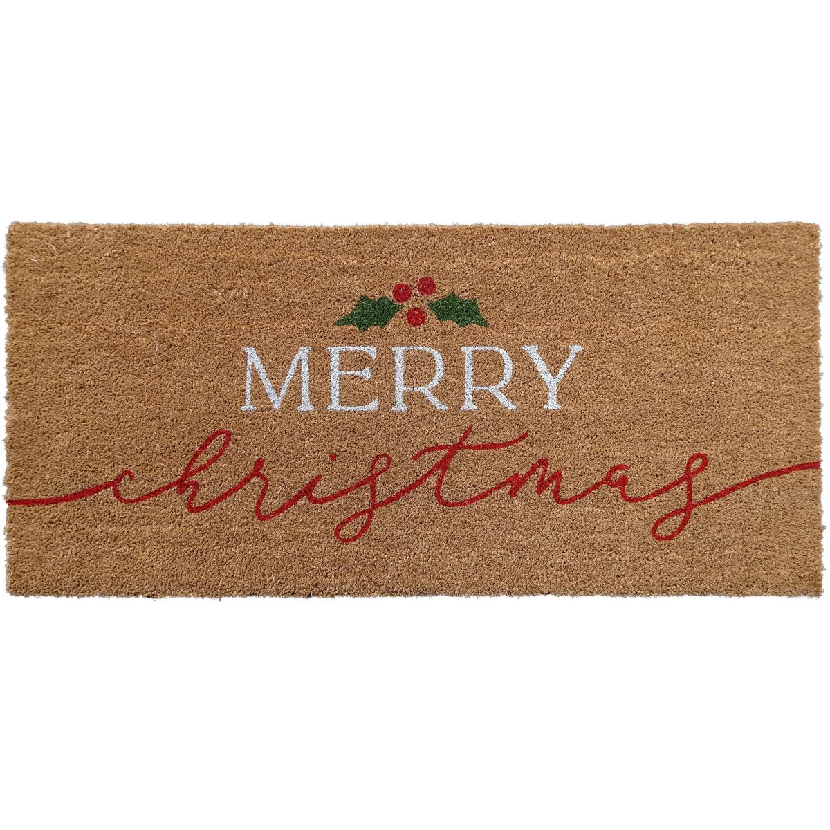 Merry Christmas Mistletoe Coir Doormat Red | Target