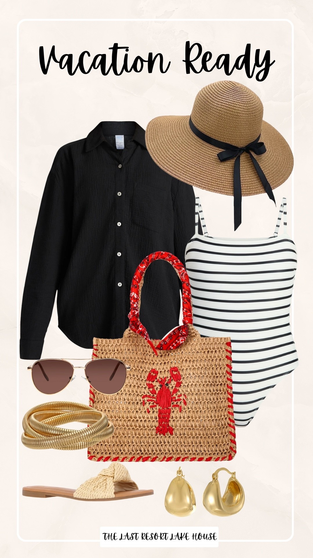 Vacation ready without trying too hard ☀️
This is my kind of travel outfit — comfy, classic, and easy to mix and match. The striped suit doubles as a top, the black button-down works for poolside or dinner, and that straw tote just feels like summer. Add a hat, slides, and you’re out the door.

Easy pieces you’ll wear way past vacation ✨

#LTKOver40 #LTKSeasonal #LTKootd