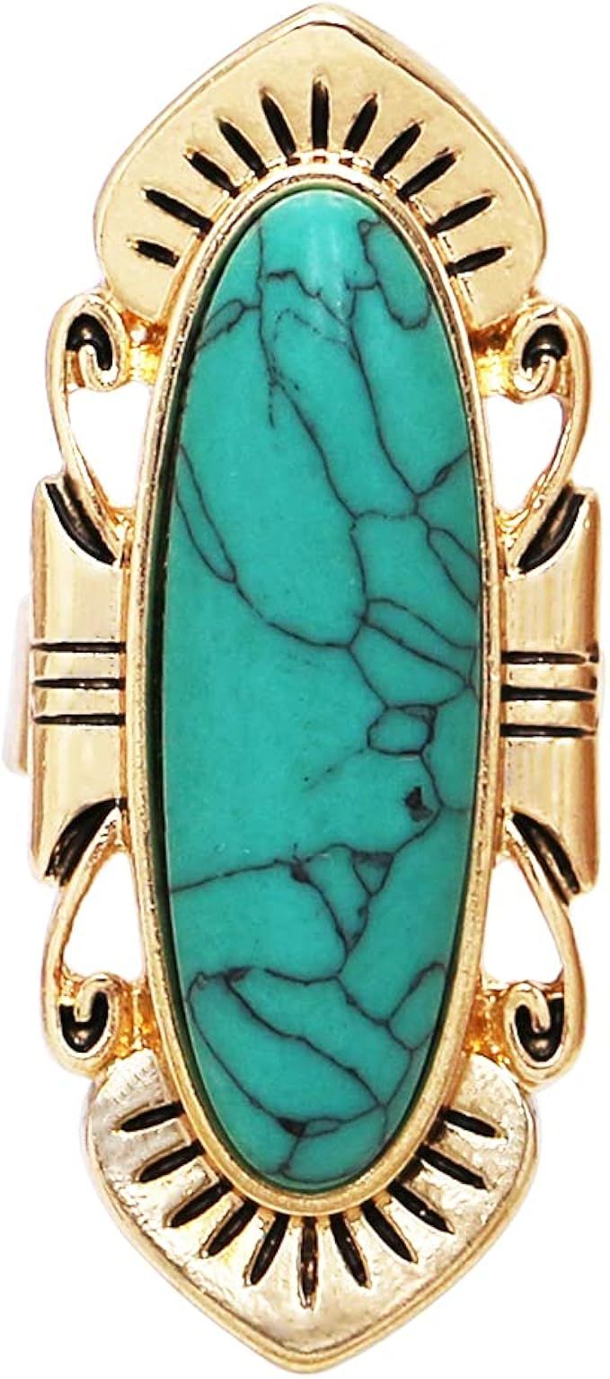 Rosemarie & Jubalee Women's Western Style Statement Oval Turquoise Howlite Stone Burnished Gold T... | Amazon (US)