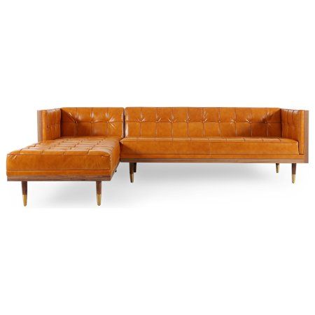 Kardiel Woodrow Modern Box Sofa Sectional, Tan/Walnut, Left Facing | Walmart (US)