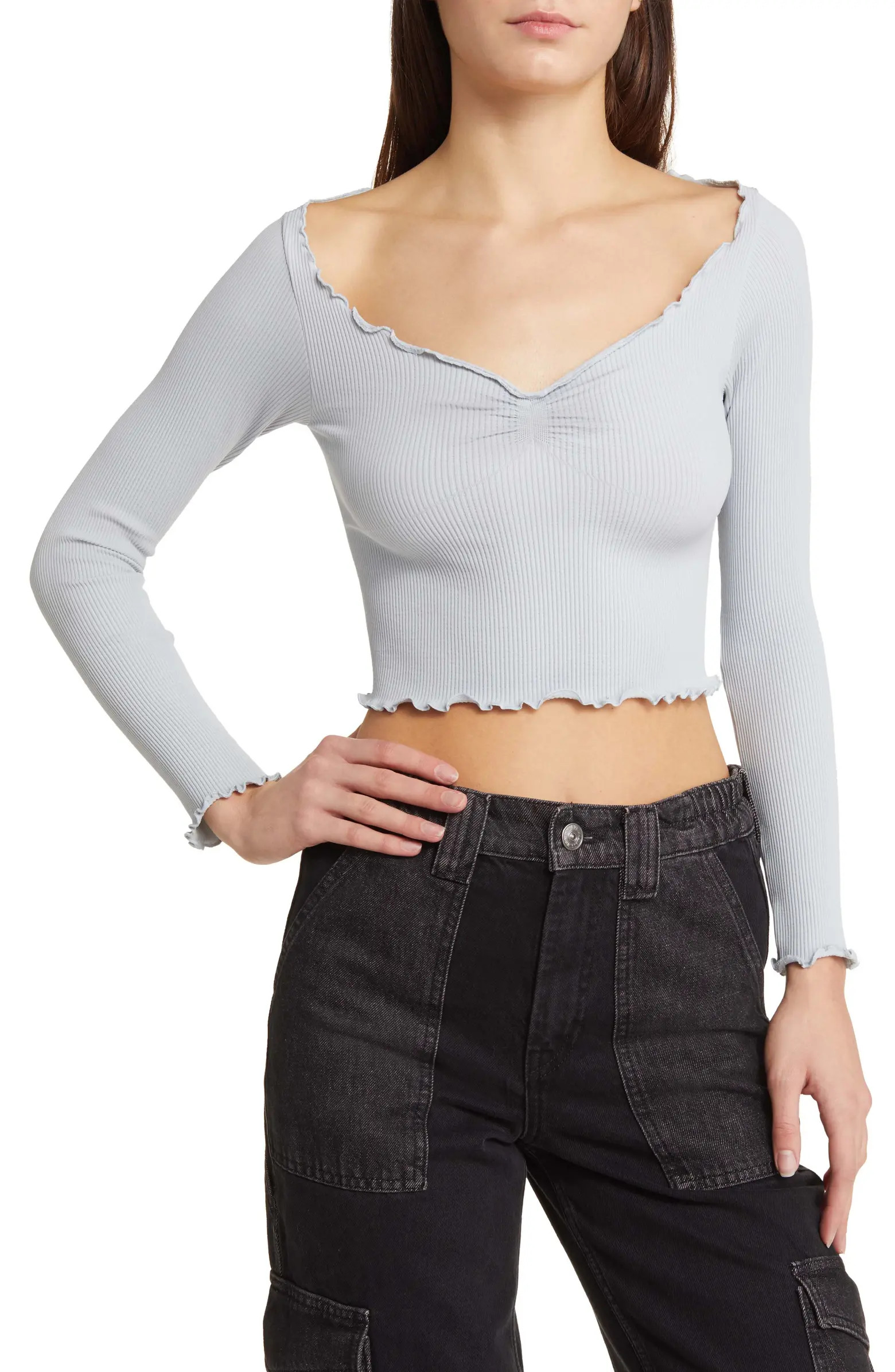 BDG Urban Outfitters Elsie Rib Long Sleeve Crop Top | Nordstromrack | Nordstrom Rack