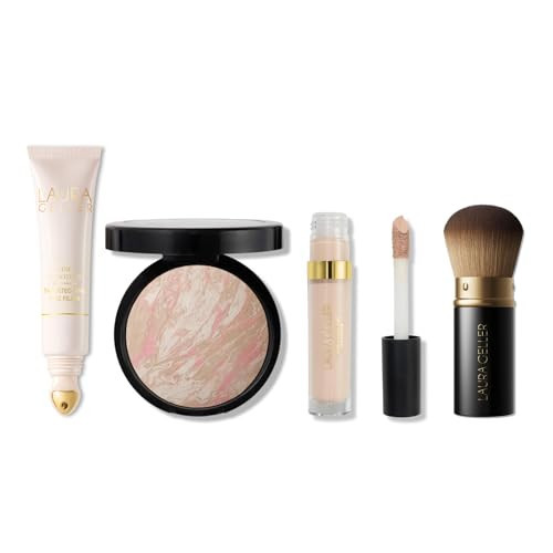 LAURA GELLER Line Smoother Full Face Kit | Fine Line Smoothing Primer, Baked Balance-n-Brighten Foundation, Ideal Fix Concealer & Retractable Kabuki Brush for Mature Skin - Porcelain | Amazon (US)
