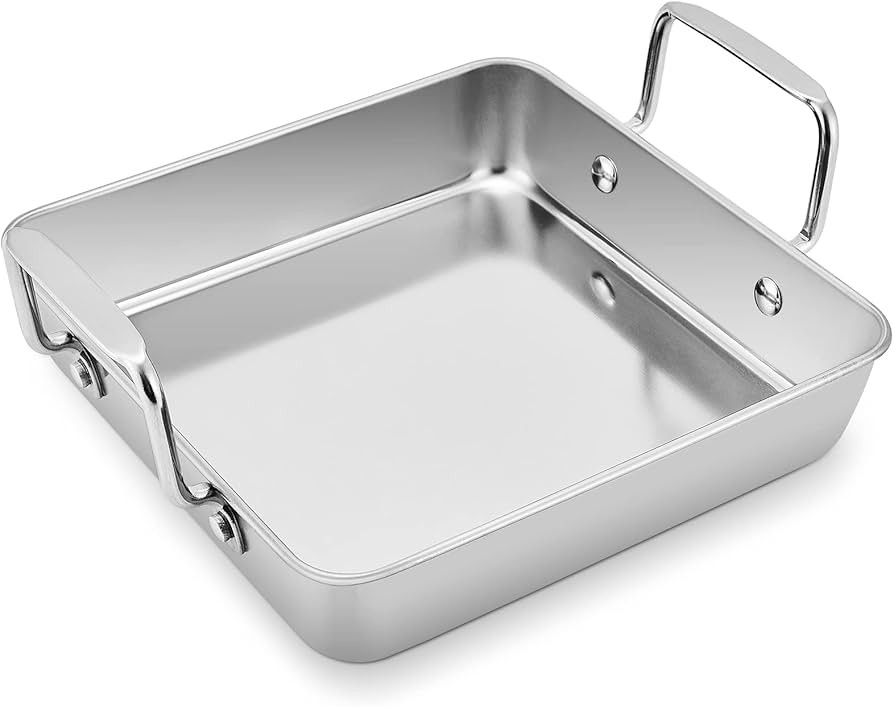 Beer Can Chicken Drip Pan, HaSteeL Square 9⅓ x 9⅓ x 2 Inch Stainless Steel Roaster Pan with H... | Amazon (US)