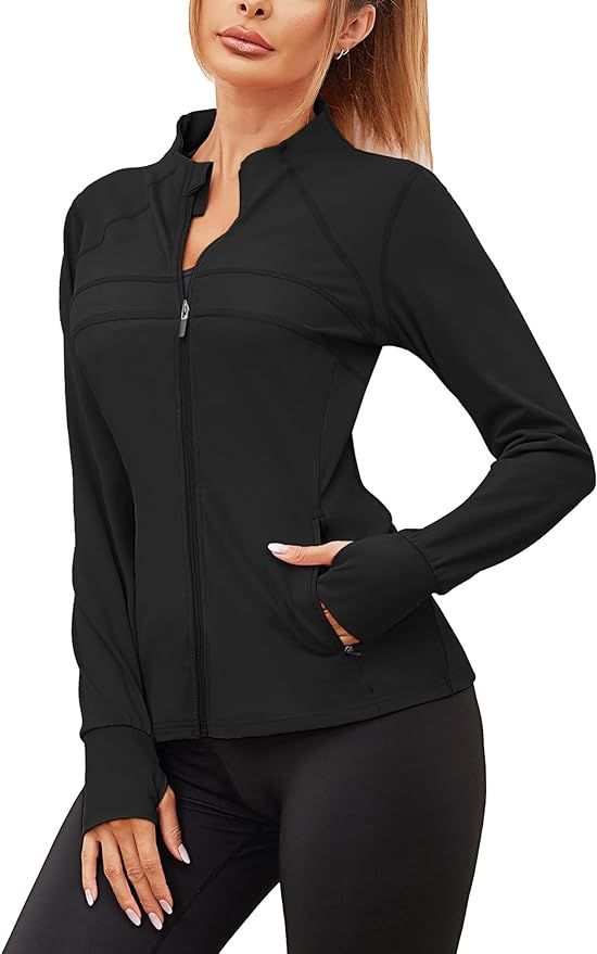 COOrun Women's Running Jackets Full Zip Thumb Holes Long Sleeve Lightweight Athletic Jackets | Amazon (US)