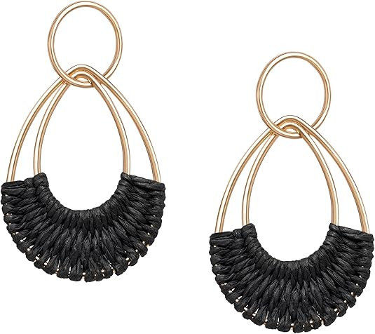 Raffia Hoop Earrings for Women Fun Boho Summer Beach Earrings Lightweight Handmade Straw Wicker R... | Amazon (US)