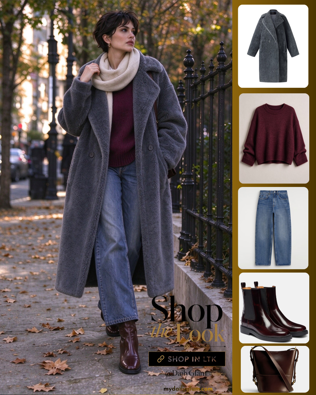 Fall city walks hit different in this cozy teddy coat 🤎
This oversized grey teddy coat is my new fall wardrobe staple. Paired with burgundy knit sweater, classic blue jeans and leather ankle boots, plus a soft cream scarf to finish the look.
Effortless chic for crisp autumn days. All pieces linked in my bio / LTK shop ✨
#FallOutfit #TeddyCoat #AutumnStyle #OOTDFall #BurgundySweater #CasualChic #FallStreetStyle #WomensFallFashion #OversizedCoat #FallWardrobe 

 #LTKootd #LTKOver40 #LTKWorkwear