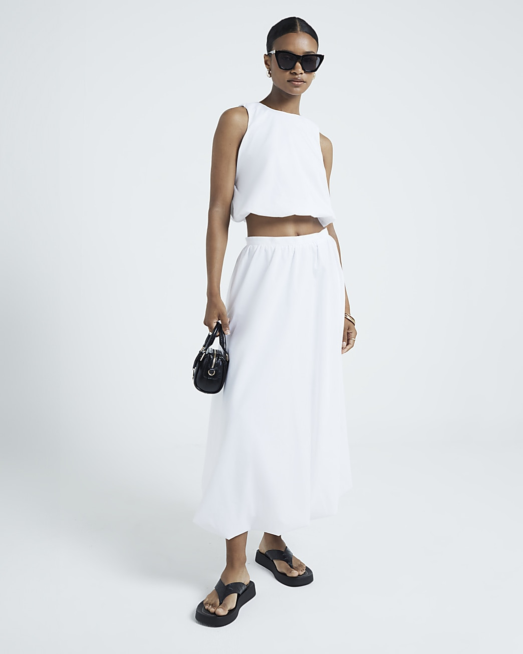 White Bubble Hem Midi Skirt | River Island (UK & IE)