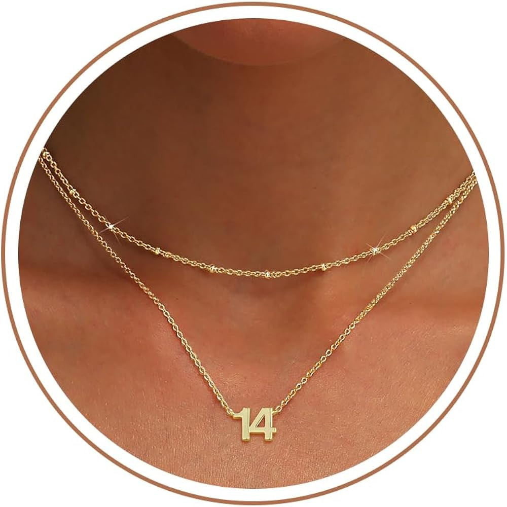 Number Necklace for Women, 14K Gold Plated Layered Chain Number Pendant Jewelry Gifts for Sister ... | Amazon (US)