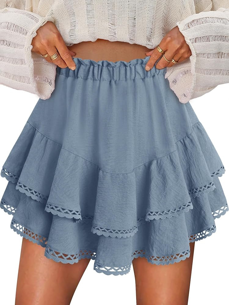 MODARANI Skorts for Woman Ruffle Mini Cute Skirts Country Concert Outfit Western Skirt Trendy | Amazon (US)