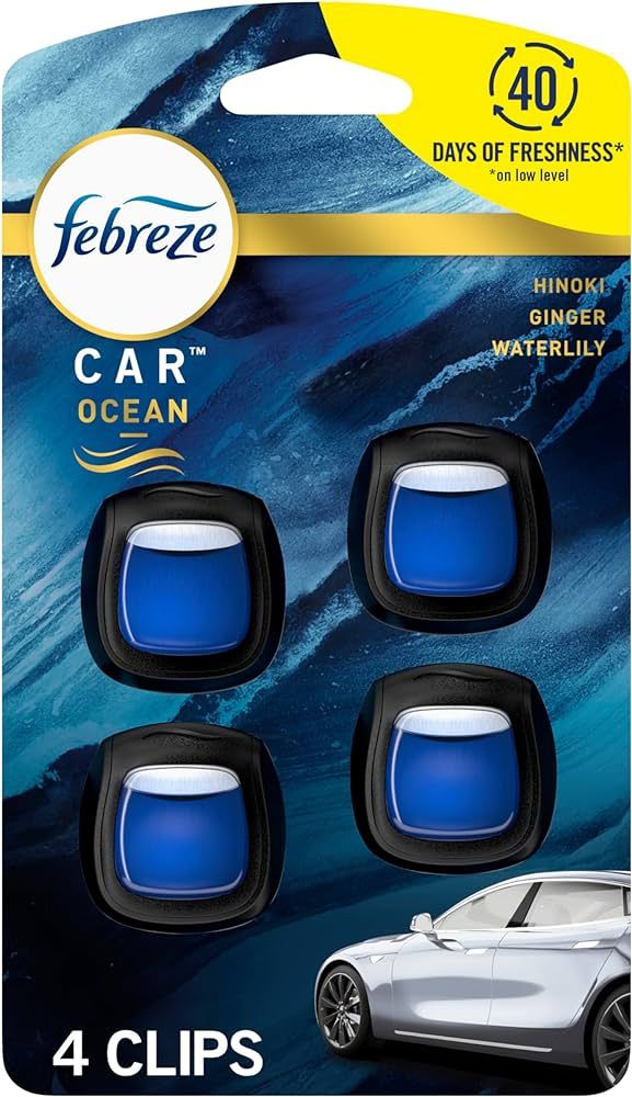 Febreze Car Ocean Scent Air Freshener Vent Clip, 07 oz. Car Vent Clip, Pack of 4 | Amazon (US)