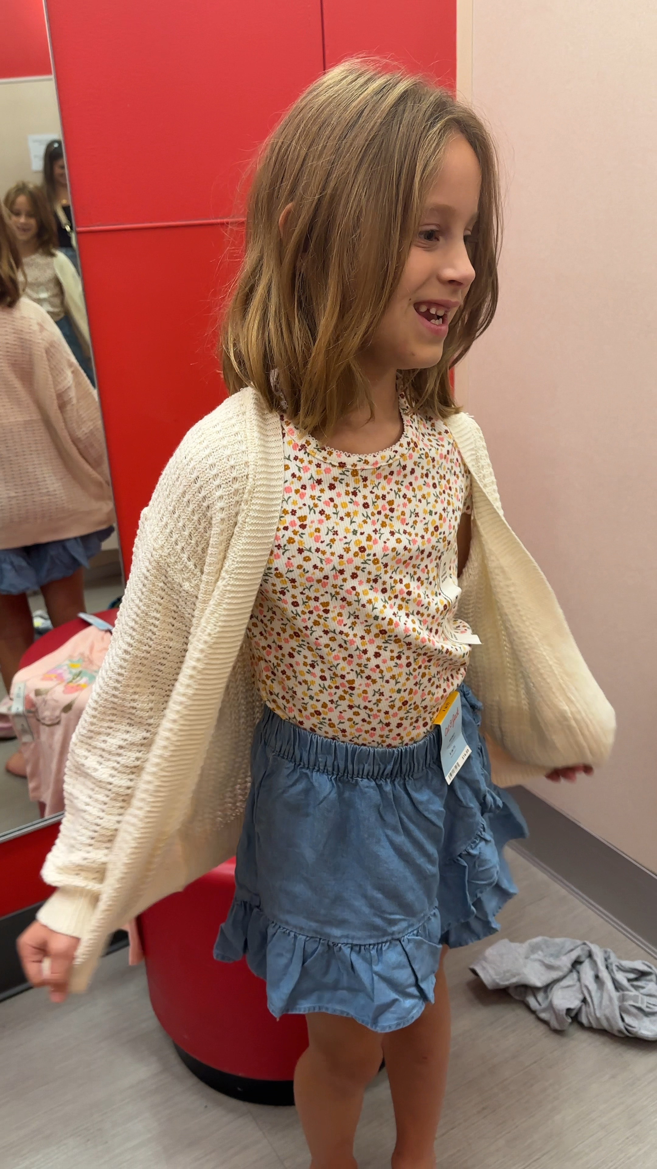 Fall outfit for little girls. Target kids clothes for back to school are spot on!! Wearing her typical size M in all except sized down in the skort to a S. 

Little girl outfit, denim skort, floral tee, family photo outfit, fall clothes for kids, school outfit 

#LTKBacktoSchool #LTKVideo #LTKKids