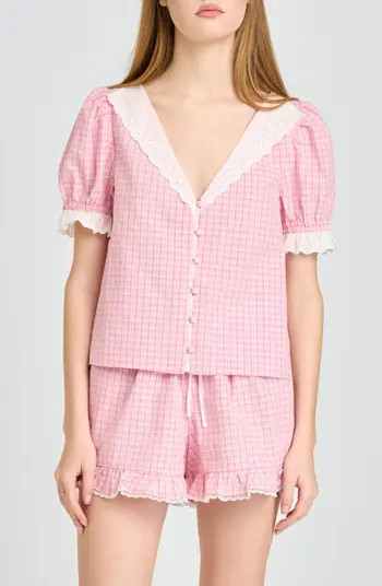 Emma Eyelet Trim Plaid Button-Up Top | Nordstrom