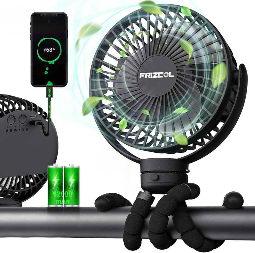 Portable Stroller Fan, Use As Power Bank, 65H 12000mAh Battery Operated Fan Flexible Tripod Baby ... | Amazon (US)