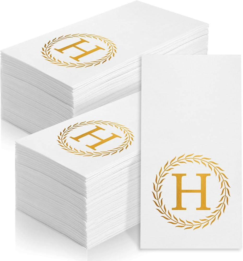 100 Gold Monogram Disposable Napkins - Letter H Hand Towels Decorative, Dinner Napkins for Guest,... | Amazon (US)