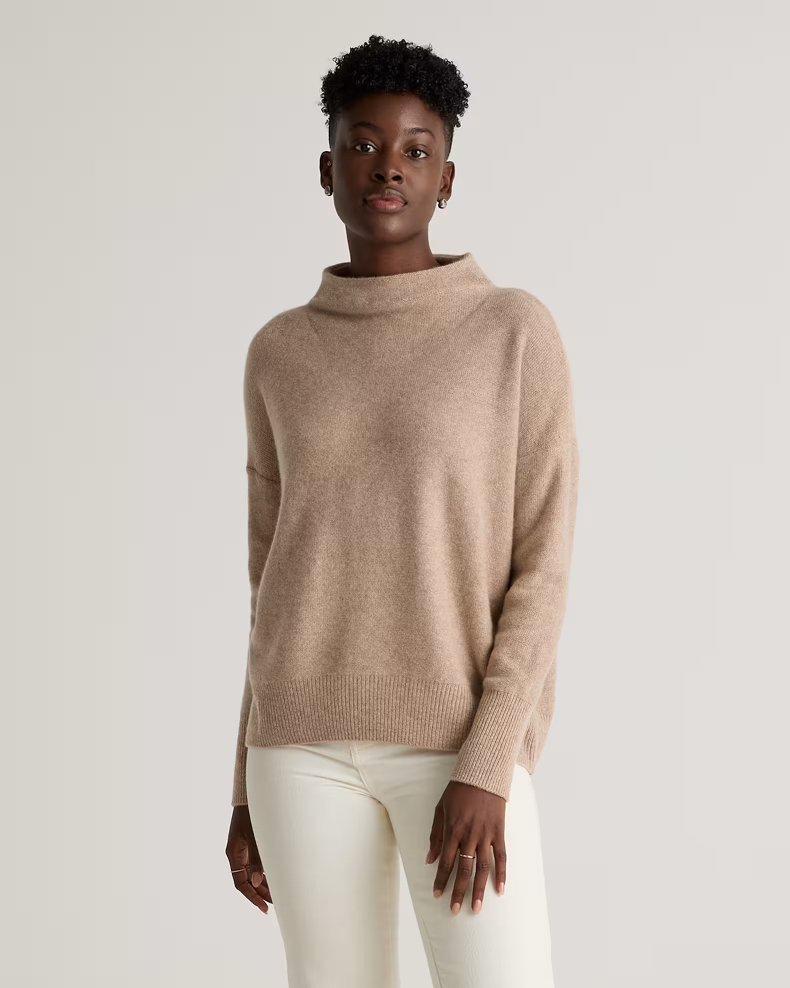 Mongolian Cashmere Funnel Neck Sweater in Oatmeal | Quince