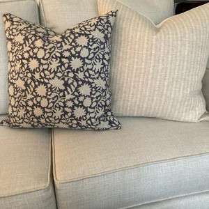 AMARA | Designer Indigo Linen Pillow Cover, Block Print Pillow, Farmhouse Pillow, Dark Blue Pillo... | Etsy (US)