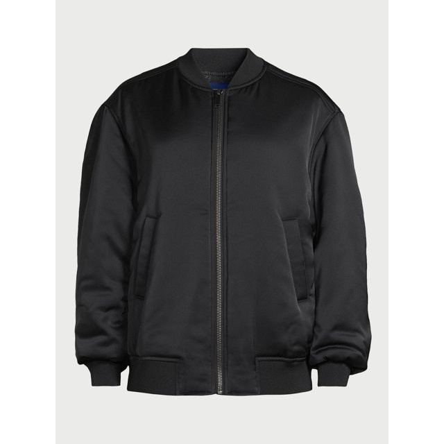 Scoop Women's Oversized Satin Bomber Jacket with Rouched Sleeves, Sizes XS-XXL | Walmart (US)
