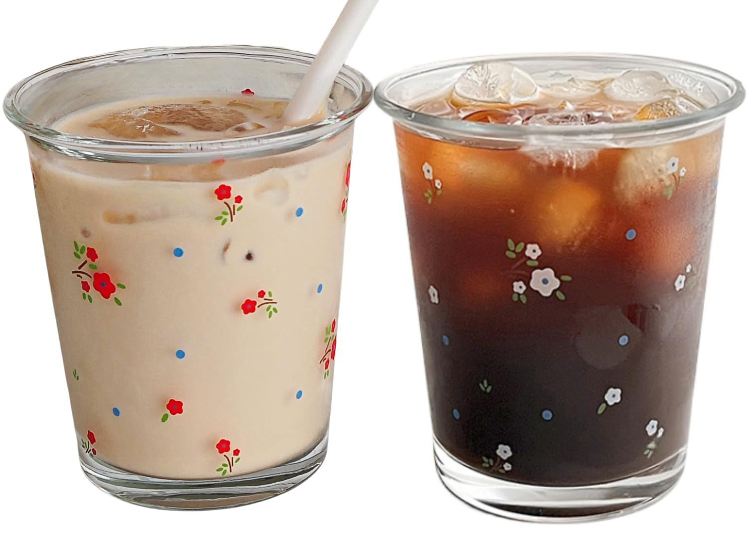 Set of 2 12 OZ French Drinking Glasses Floral Glass Coffee Cup Flower Tea Cup Cute Glass Cups for... | Amazon (US)