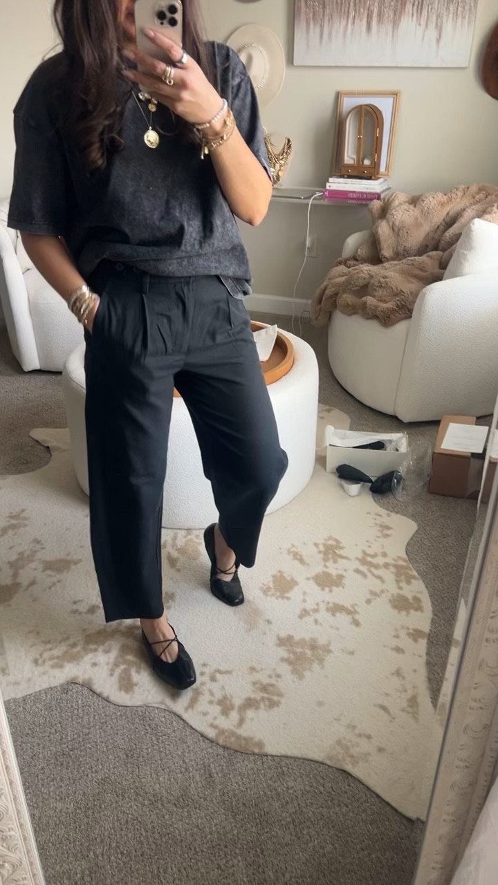 M.Gemi flats and madewell barrel trousers! Both true to size 