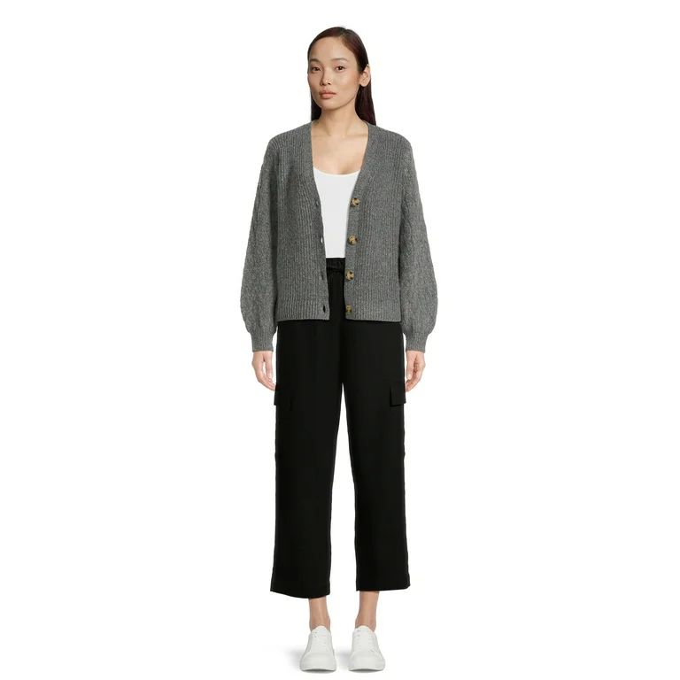 Time and Tru Women's High Rise Pull on with Drawstring Straight Leg Cargo Linen Pants, 27" Inseam... | Walmart (US)
