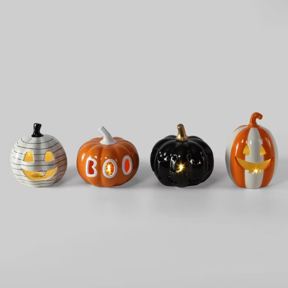 4ct Pre-Lit Ceramic Pumpkins Black/Orange/White - Bullseye's Playground™ | Target