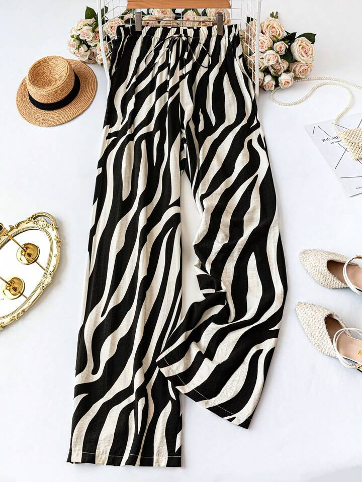 SHEIN Tall Plus Size Women's Relaxed Casual Zebra Print Pants Fall Cloth For Women | SHEIN