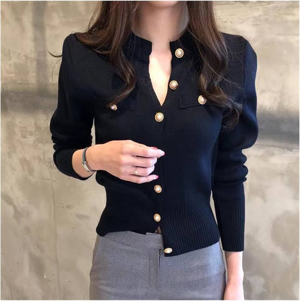 PJRYC Crop Top Sweater Embroidery Knitted Single Breasted Cropped Cardigan Women Long Sleeve Turn... | Amazon (US)