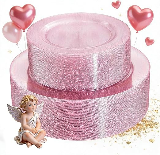 WDF 120pcs Pink Plastic Plates Disposable - Clear Pink Glitter Plates for Valentine's Day/Wedding... | Amazon (US)