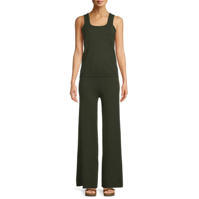 Time and Tru Women's Sweater Tank Top and Wide Leg Pants, 2-Piece Set | Walmart (US)