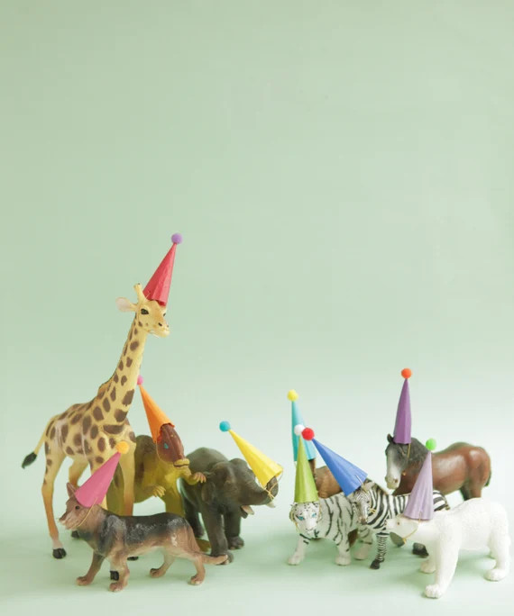 Mini Party Hats for Animals and Dinosaurs - RAINBOW COLORS - Circus Farm Dinosaur Party | Etsy (US)