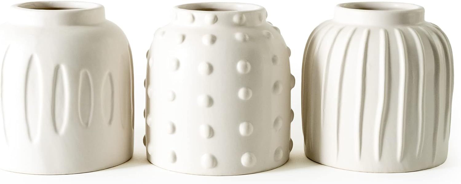 Elanze Designs TS00237 Stripe Hobnail Textured, Ivory 4 x 3.75 Inches Ceramic Decorative Tabletop... | Amazon (US)