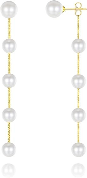 DAILY VIBES 14K Gold Freshwater Pearl Drop Earrings Dangle Dainty Long White Cultured Baroque Pea... | Amazon (US)