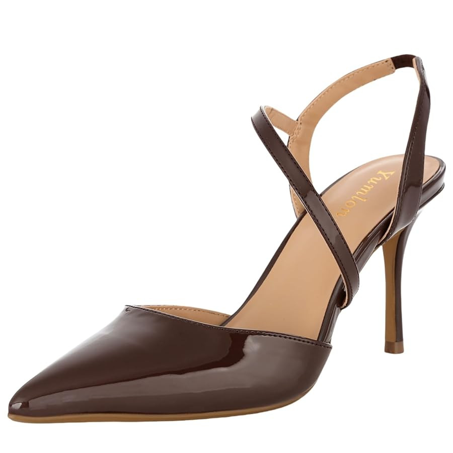 Closed Toe Slingback Heels Wedding High Stiletto Heel for Women 3.3 Inch Ankle Strap Pointed Toe ... | Amazon (US)