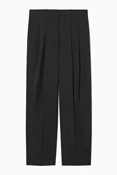 PANTALON LAINE LARGE À PLIS - NOIR - Trousers - COS | COS (EU)