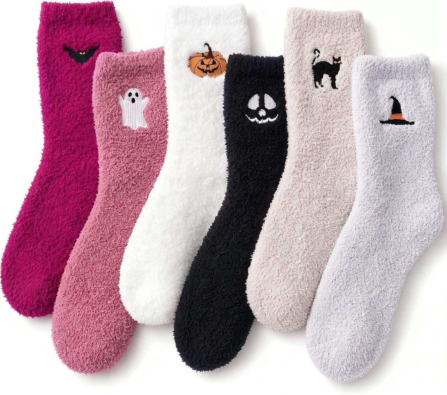 Ramede 6 Pairs Embroidered Fall Halloween Fuzzy Socks for Women | Amazon (US)
