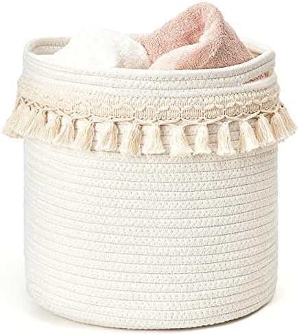 Mkono Macrame Decorative Cotton Rope Basket Boho Nursery Decor Small Cute Woven Tassel Closet Sto... | Amazon (US)