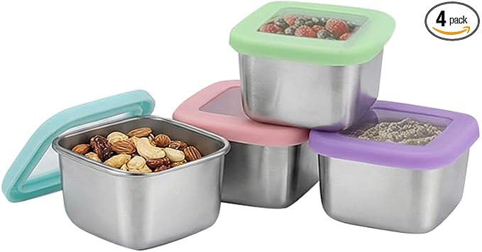 Stainless Steel Snack Containers with Clear Lids for Kids & Travel, 6oz Reusable On-the-Go Snack ... | Amazon (US)