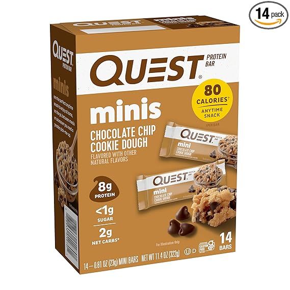 Quest Nutrition Mini Chocolate Chip Cookie Dough Protein Bars, High Protein, Low Carb, Keto Frien... | Amazon (US)