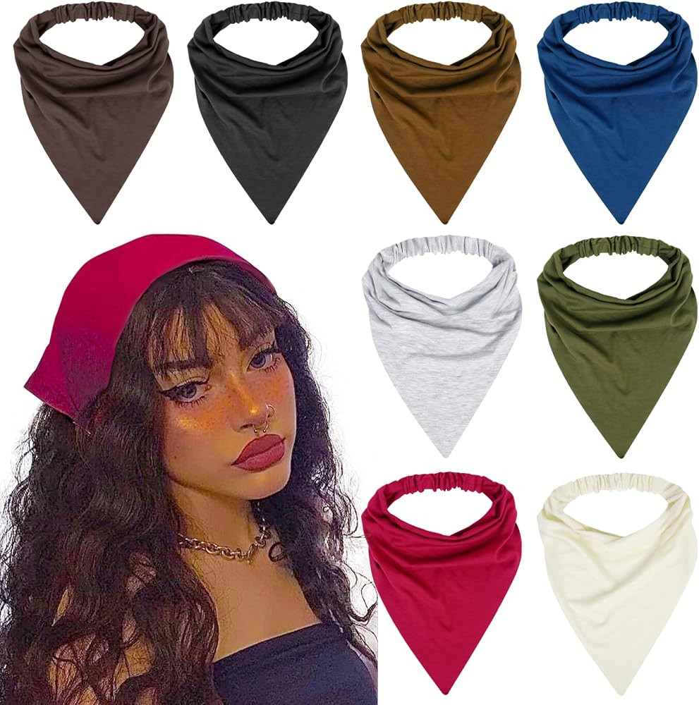 WOVOWOVO 8 Pcs Hair Scarf Headband for Women Girls Non Slip Elastic Boho Triangle Head Scarf Band... | Amazon (US)