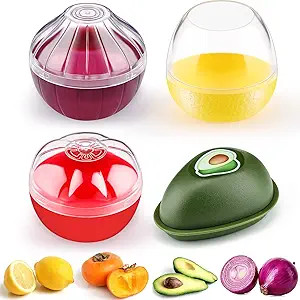 4 Pieces Silicone Fruit and Vegetable Shaped Savers, Storage Containers for Fridge, Avocado Lemon... | Amazon (US)