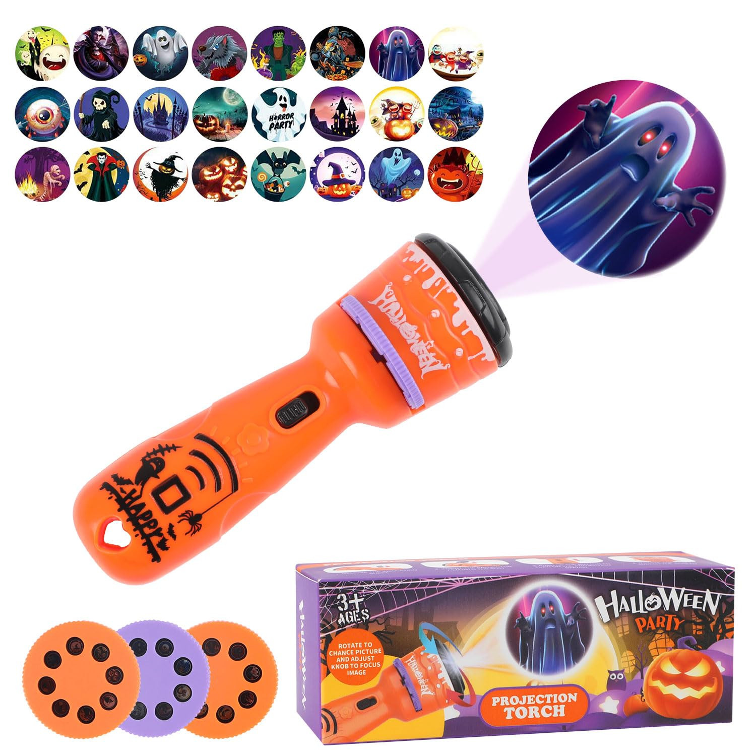 LOMIMOS Projection Flashlight,24 Different Halloween Theme Pattern Slide Projection Torch Pumpkin... | Amazon (US)