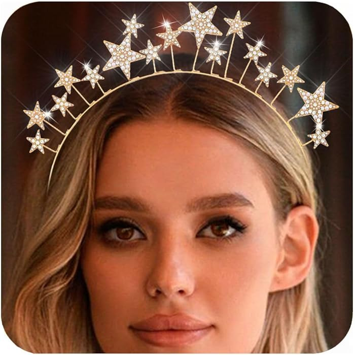 CAKURE Stars Halo Crown Gold Rhinestone Headbands Goddess Headpiece Bridal Crowns and Tiara Party... | Amazon (US)