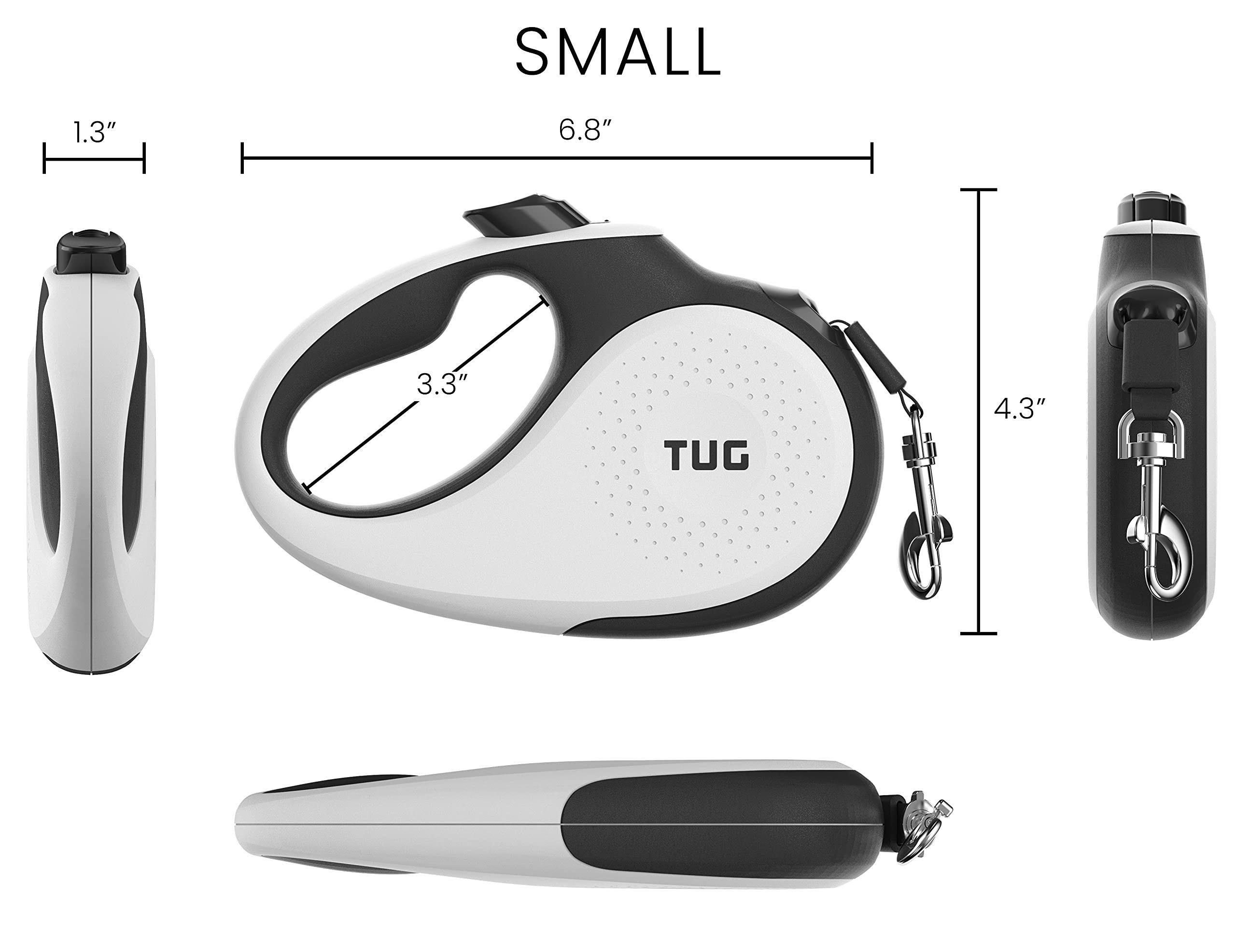 TUG 360° Tangle-Free Retractable Dog Leash with Anti-Slip Handle | 16 ft Strong Nylon Tape | One-Handed Brake, Pause, Lock (Small, White) | Amazon (US)